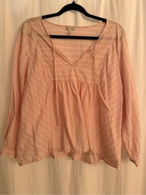 Lucky Brand Pale Pink Striped Peasant Tunic
